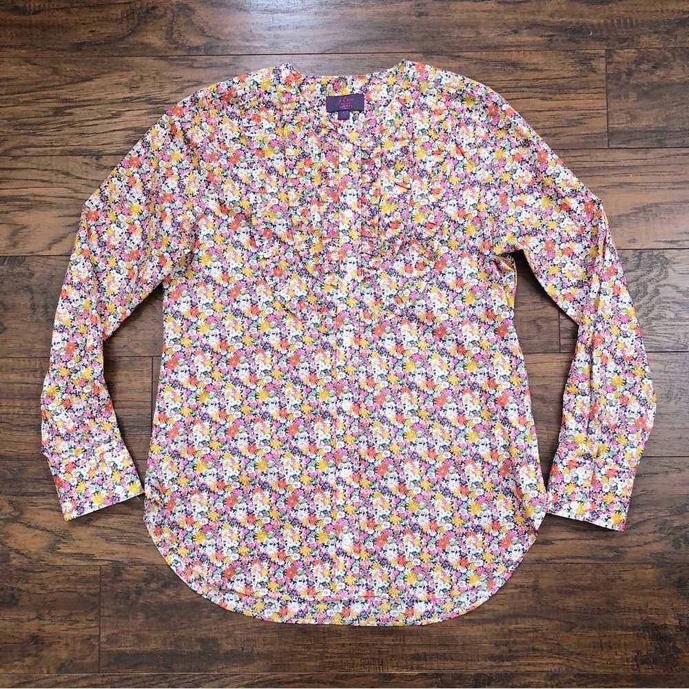 Floral Ruffle-Trim Button-Down Blouse - Pink Multi - Picture 2 of 15
